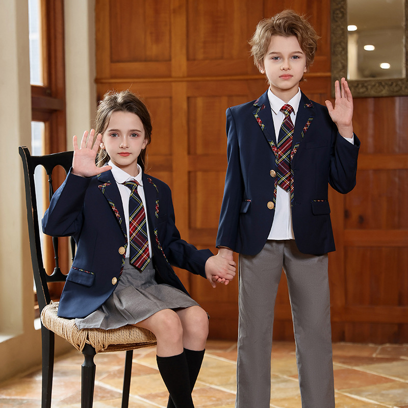 Uniformes escolares de escuela primaria, trajes de primavera y otoño, trajes de estilo universitario británico para niños, uniformes de clase, uniformes de jardín de infantes, uniformes de coro
