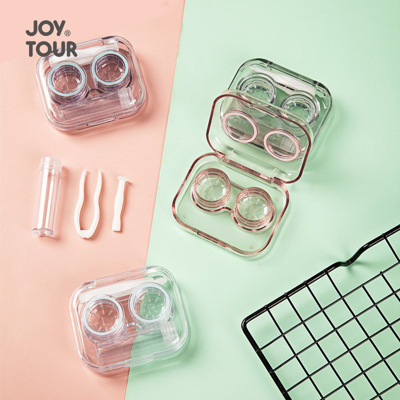 En stock caja de lentes de contacto portátil transparente mini simple belleza contacto doble caja sin atornillar cubierta caja integrada suministro