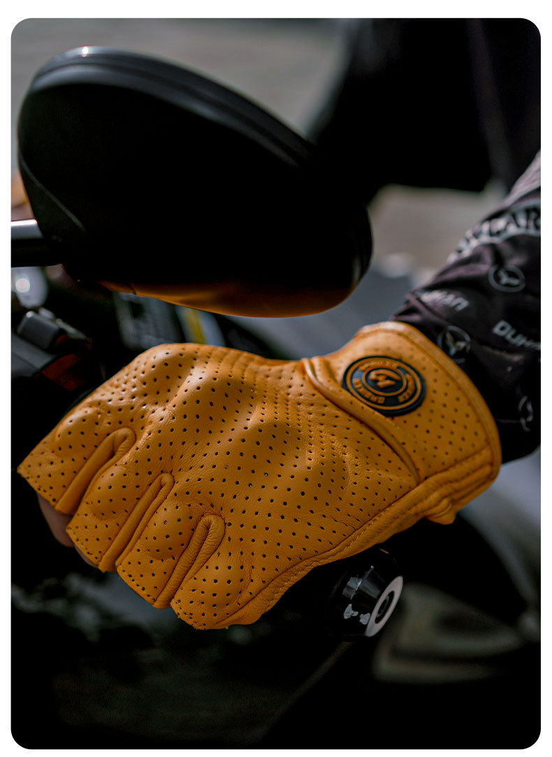 Motorcycle Sheepskin Gloves Retro Biker Riding Half Finger Four Seasons Summer Windproof Breathable Drop Protection