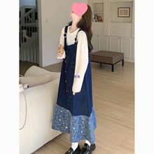 牛仔背带裙女韩系减龄2025秋季新款设计感超好看小个子拼接连衣裙