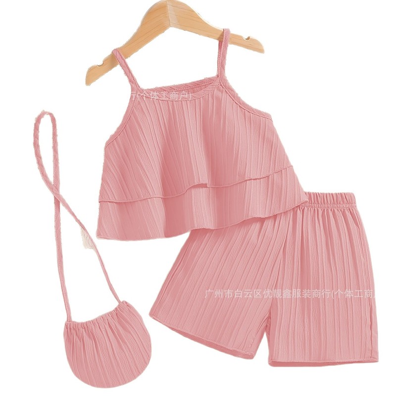 Girls' short-sleeved tank top set 夏季新款童装中小童两件套装|undefined