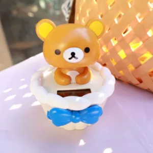 Günəş Enerjili Şirin Rilakkuma Fincan Kukla Avtomobil Bəzəyi Bobblehead Figür Premium Hədiyyə