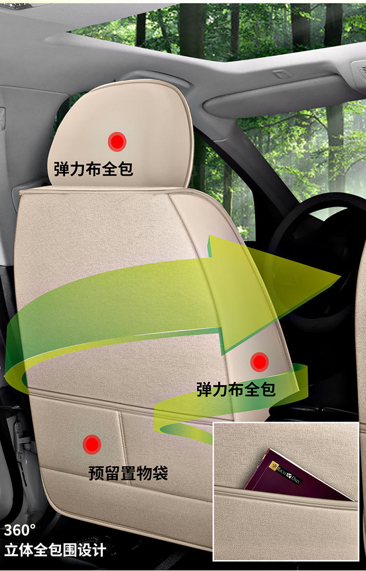 Car Seat Cushion Cover, Linen Full Surround Fabric Seat Cover, Universal for All Seasons, Summer Seat Cushion
