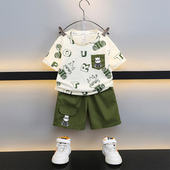 男童夏裝短袖套裝2024新款帥氣兒童裝時髦衣服寶寶夏季炸街兩件套