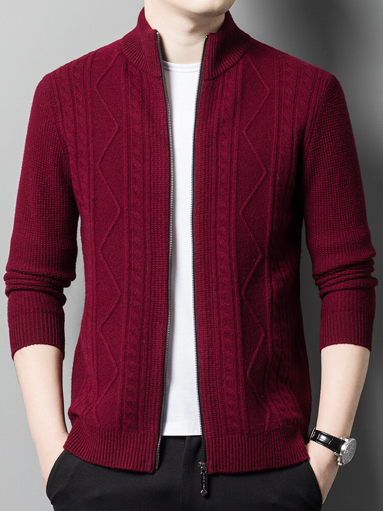 Herren Strickjacke Mit Stehkragen Und Langen Ärmeln Für Den Winter_voghion.com