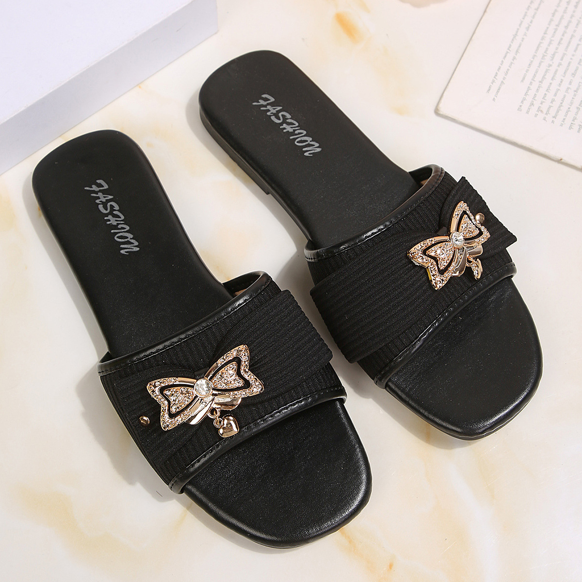 Zapatillas Planas de Punta Cuadrada para Mujer de Tejido, Cómodas, para Uso Casual image 6