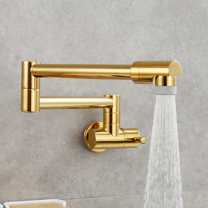 Chrome-Plated Copper Single Cold Water Kitchen Faucet, Universal Rotating Kitchen Faucet, Extendable and Foldable Faucet