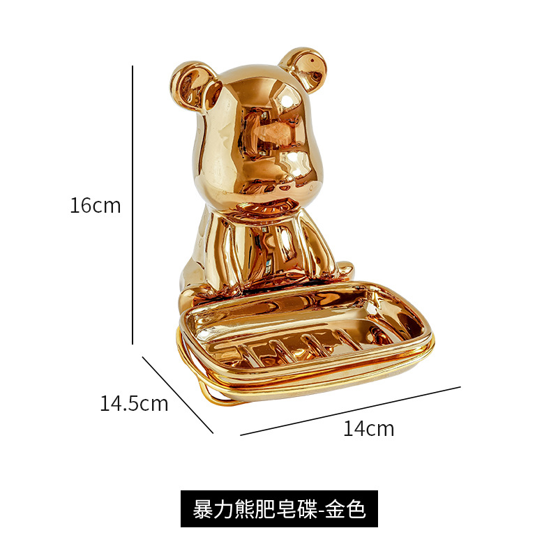 Luz nórdica de lujo ins Oso de cerámica caja de jabón titular de plato de jabón caja de jabón de almacenamiento montado en la pared del baño del hogar