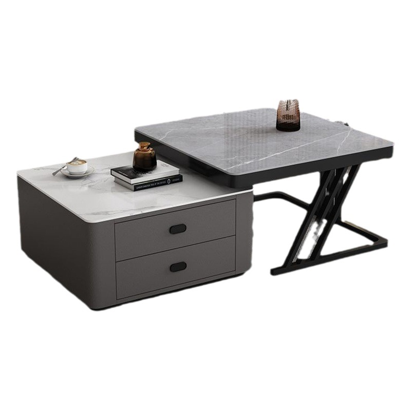 Juego de mesa de centro y mueble para TV de pizarra para uso doméstico en salas de estar pequeñas, apartamento tapizado, estilo minimalista italiano, almacenamiento cuadrado extensible. image 1