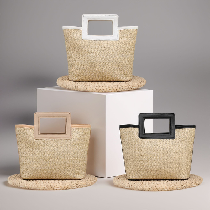 European and American Fashion Woven Handbags 2024 Summer Shein Popular Straw Bags Cross-Border Special Hand-Held Tote Bags
