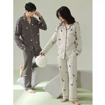 [5A antibacterial] autumn and winter couple pajamas pure cotton long-sleeved men's new high-end homewear suit pajamas women - ShopShipShake