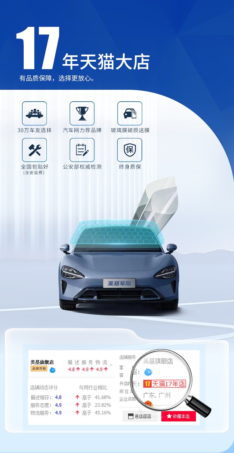Meiji Car Film, Car Window Film, Explosion-Proof Film, Sun Protection and Heat Insulation Film, Front Windshield Film, V Series for the Whole Car