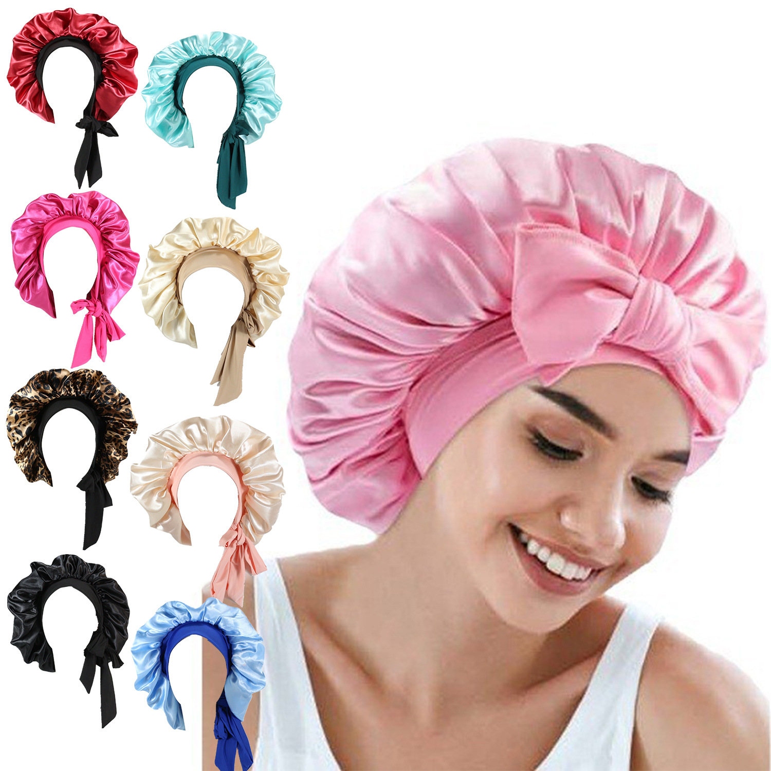 Cross-border women's double-layer silk sleeping hat double-sided…
