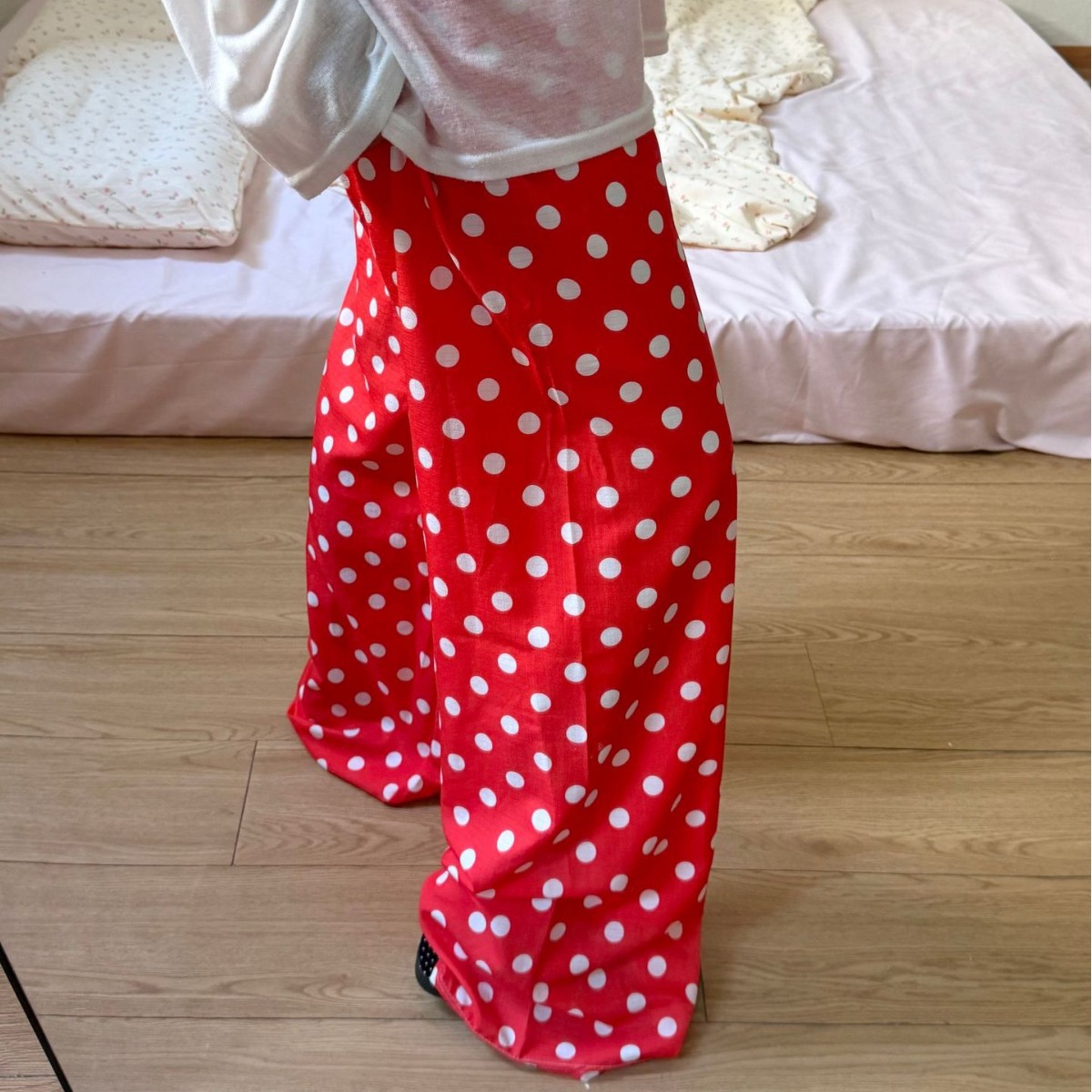 夏季新款波点泡泡棉长裤子女款松紧腰休闲裤女薄款阔腿运动遛弯裤