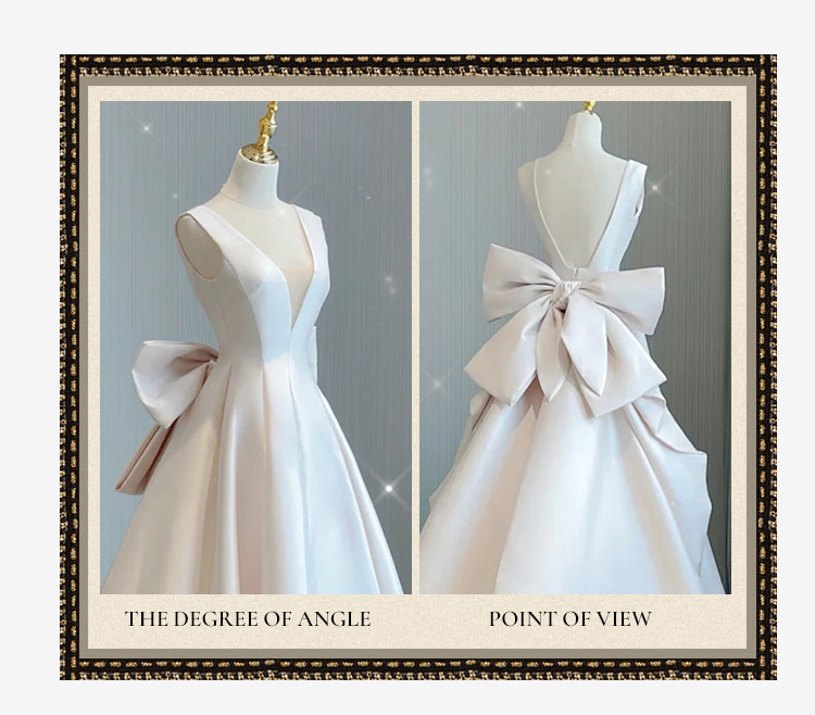 Vintage Satin Wedding Dress Minimalist Style High Quality Elegantly Slimming V Neck Long Train For Women_ecoleips.com