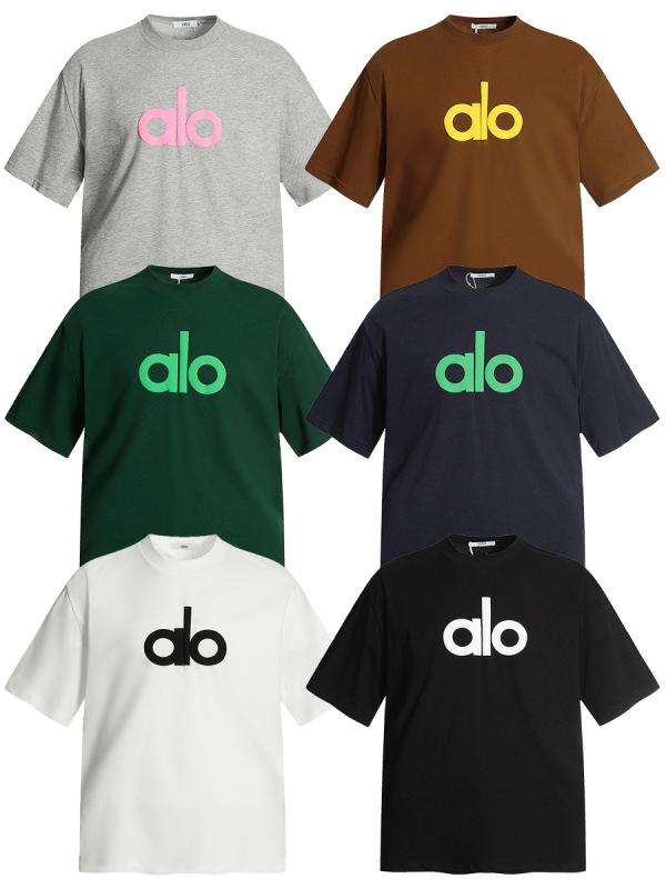 アメリカンハイストリートAloレターフォーム半袖ルーズニッチカジュアル万能男女カップルシンプルTシャツ半袖シャツ|undefined