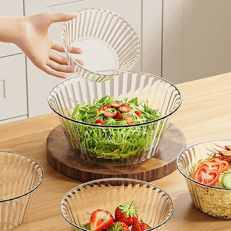 Trendy Salad Bowl, Light Food Dessert Fruit Bowl, Plastic Household Bowl Set, High-End Thickened Transparent Fruit and Vegetable Ice Powder Bowl