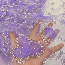 2023新款厂家跨境欧美中东非洲盘花立体花加珠婚纱礼服童装面料