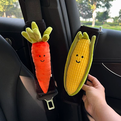 Seatbelt decoration carrot corn seatbelt shoulder pad car decoration car accessories plush toy cute (Seat belt shoulder pad) - carrotcorn-black-velvet-shoulder-pads-2