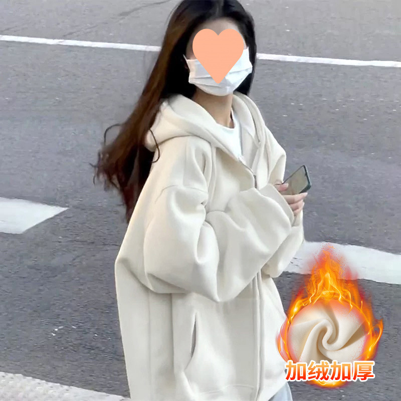 即墨卫衣显瘦外套女春秋2025新款女装灰色连帽重磅开衫韩系风穿搭|undefined