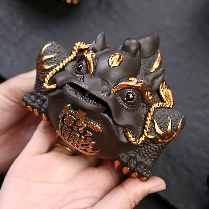 Purple Shark Winning Golden Toad Tea Pet Ornaments Premium Handmade Tea Play Tea Table Tea Table Toad Pet Tea Set Accessories