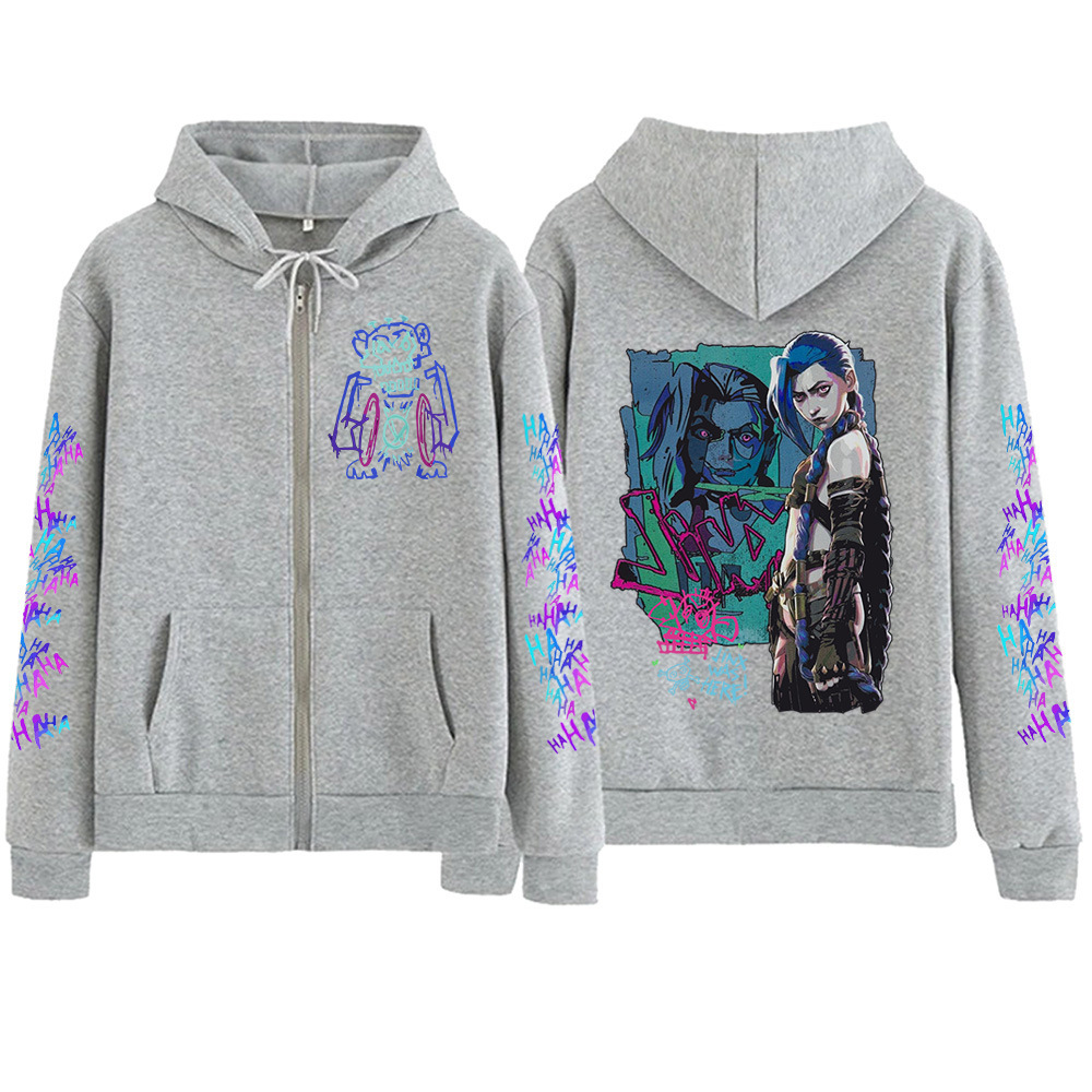 Hot Anime Jinx-Arcane Zipper Hoodie Harajuku Pullover Tops