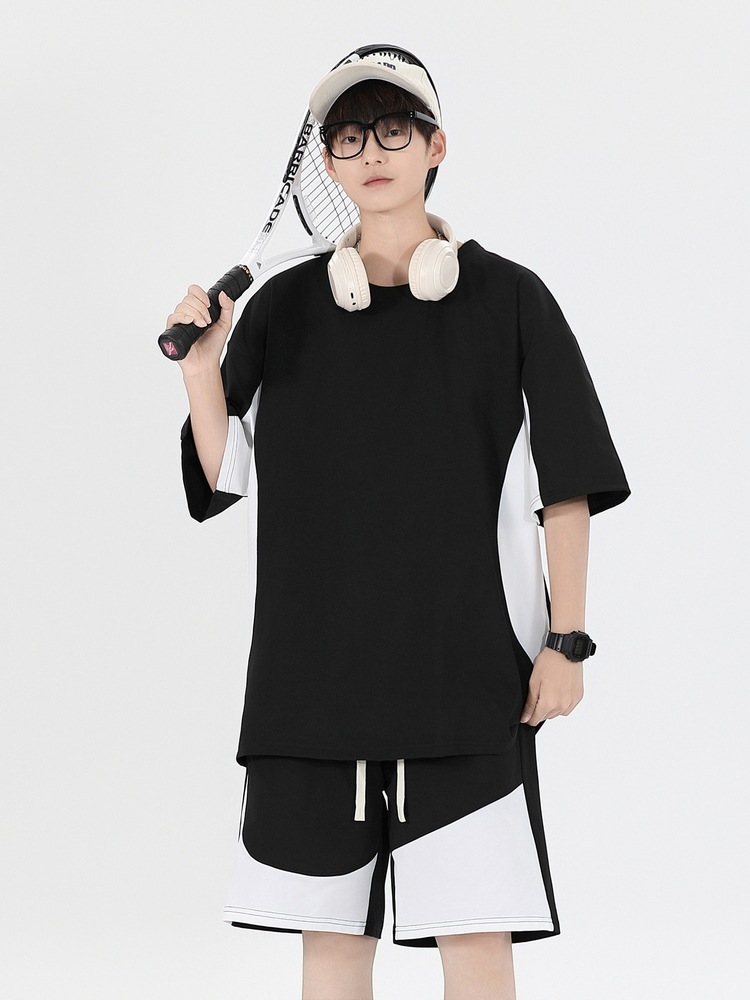 Verano adolescente hombre cuello redondo suelto camiseta de manga corta suit deportivo logotipo personalizado impresión hombre pantalones cortos de manga corta hombre