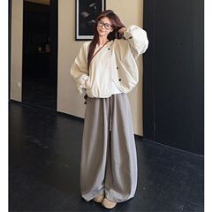 秋季新款法式风设计感百搭宽松长袖外套花苞休闲裤时尚套装女简约