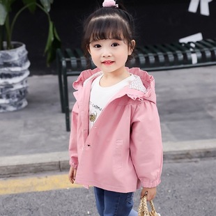 Girls' Windbreaker Spring & Fall Kidsren's Clothing Baby Style Outwear 2024 New Korean Style Lotus Leaf Collar Trendy Cotton Top