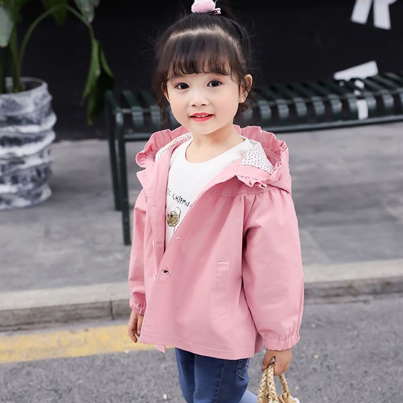 (2개) 여아 윈드브레이커 봄 가을 아동복  스타일리쉬 재킷 2024 신상품 한국판 연꽃잎 칼라 트렌디 코튼 상의