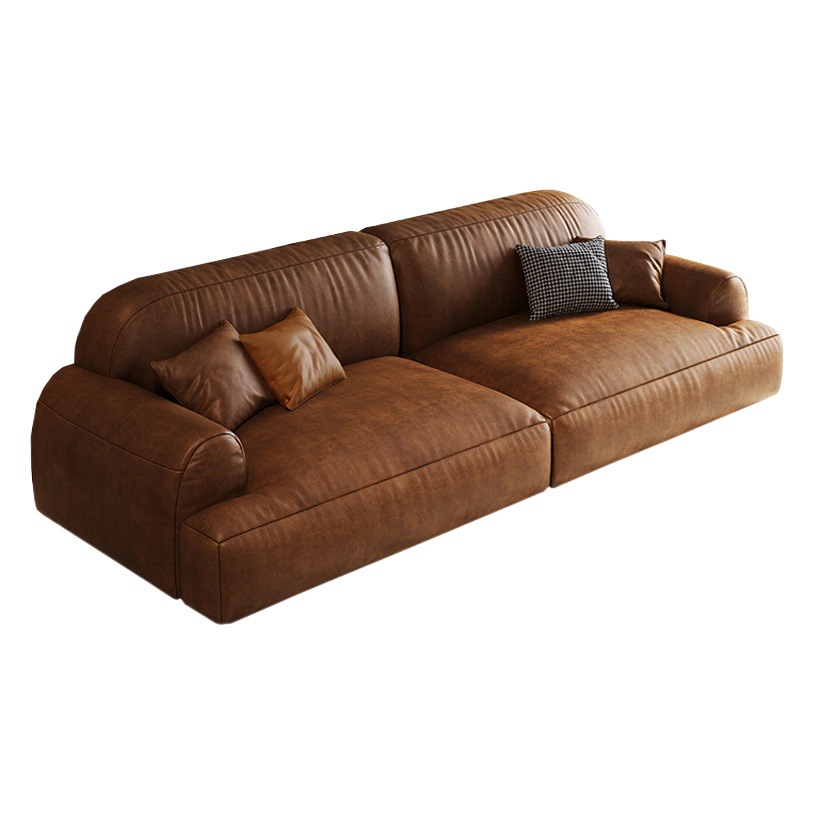 Sofá de cuero de estilo antiguo chino italiano minimalista retro sofá aceite cera cuero tres-asiento sofá sala de estar recta fila sofá