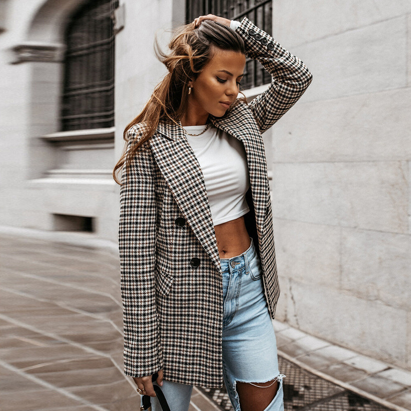 Foreign Trade Wish Aliexpress Women's Clothing Hot Sale Elegant Fashion Plaid Slim Slim Small Suit Jacket Women's High-End