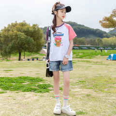 Summer dress shirts for girls 2024 new Korean style trendy children's summer dresses for little girls half sleeve t-shirts