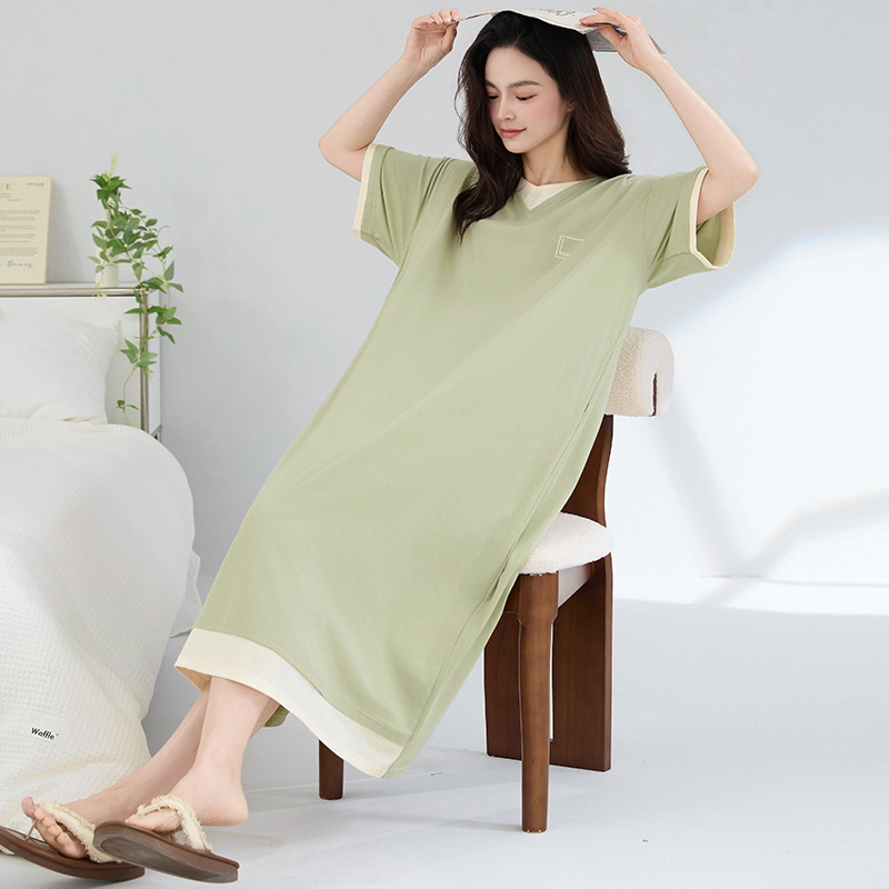 Camisón mujer verano algodón de manga corta tirante largo pijama de algodón fresco falda suelta ropa de hogar de gran tamaño se puede usar afuera