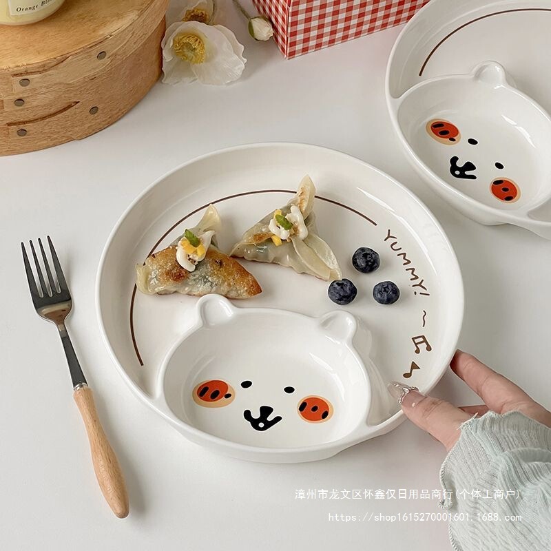 Korean Self-Deprecating Bear Dumpling Plate Cute Ceramic Nongdamgom Snack Serving Plate Gift
