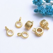 保色古法金大孔三通桶珠带吊铜钱隔珠 DIY手链项链串珠饰品配件