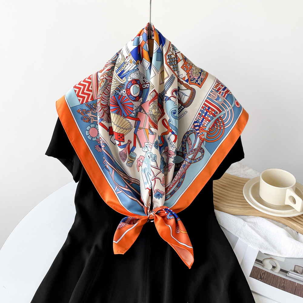 Retro Seidenschal Quadratisch Für Damen Leichtes Halstuch_voghion.com