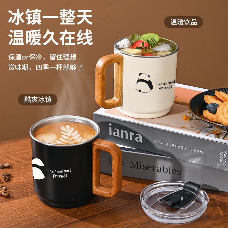304ステンレスマグカップ高颜値ハンドル付き水カップオフィスコーヒーカップ二重断熱シンプルカップ|undefined