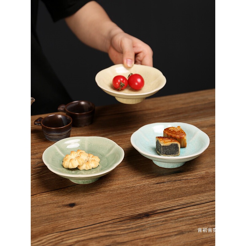 Chinese-Style Tea Snack Plate, Zen-Inspired Tall Cake and Fruit Plate, Ceramic Dessert and Snack Plate, Snack Dish, Plate, Dishware
