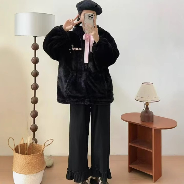(2개) 일본 귀여운 토끼 귀 양가죽 코튼 코트 겨울 따뜻한 코튼 코트 두꺼운 코트