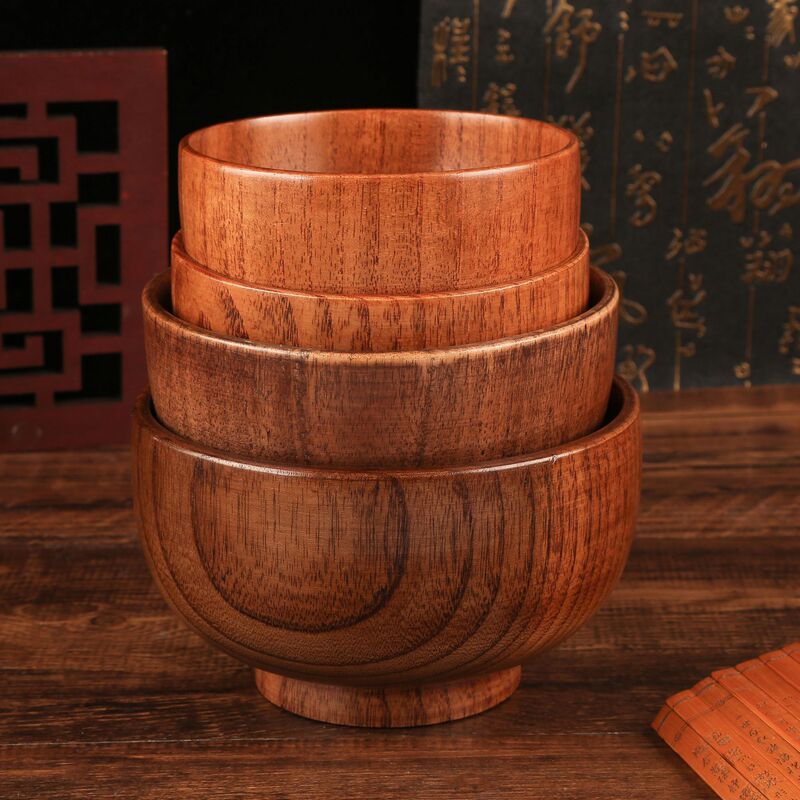 Wild Jujube Wooden Bowl Children's Household Set Solid Wood Rice Bowl Wooden Vintage Large Japanese Style Wooden Bowl Tableware Baby Bowl