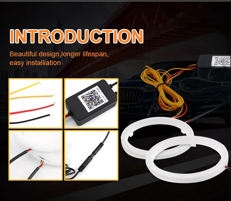 General Motors modified LED angel eye halo rings with APP mobile control, colorful daytime running lights, and headlight rings