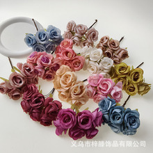 仿真玫瑰花束 假花绢花发饰服饰簪花配件婚庆家居装饰diy材料批发