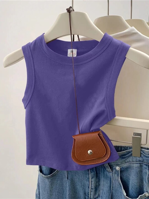 2026 New Summer Niche Chic American Retro Hot Girl Fashion Stylish Purple Sleeveless Tank Top T-Shirt for Women 2026 New Summer Niche Chic American Retro Hot Girl Fashion Stylish Purple Sleeveless Tank Top T-Shirt for Women