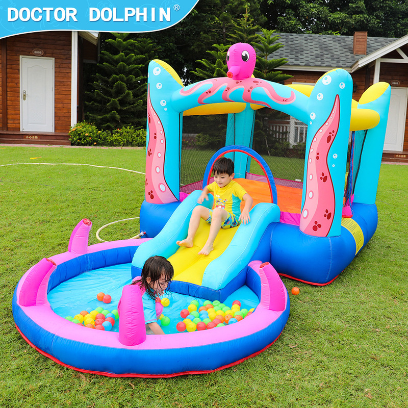Doctor Dolphin octopus inflatable castle small slide children's park indoor equipment children's inflatable trampoline naughty Castle