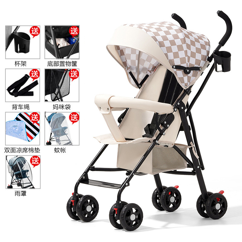 Carrinche de bebé ligero y plegable simple para sentarse y acostarse, viaje de verano para niños pequeños, carro de mano para niños pequeños