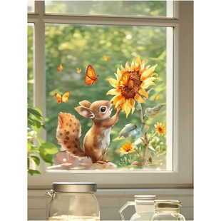 G 10157 Watercolor sunflower squirrel wall sticker ˮ������