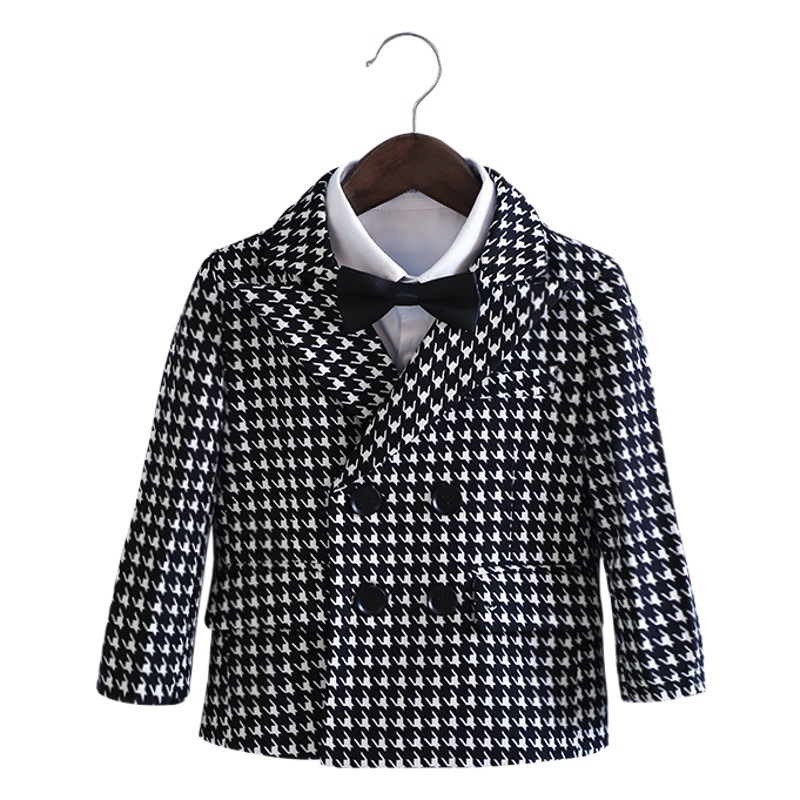 Children's Suit Spring & Fall Flower Girl Wedding Suit Boy British Performance Suit Baby One-Year-Old Houndstooth Suit