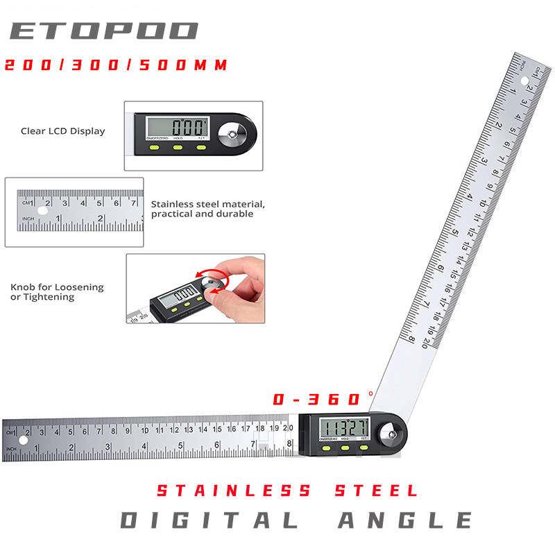 ETOPOO 电子数显角度尺不锈钢量角器木工尺角度测量仪多工能360度