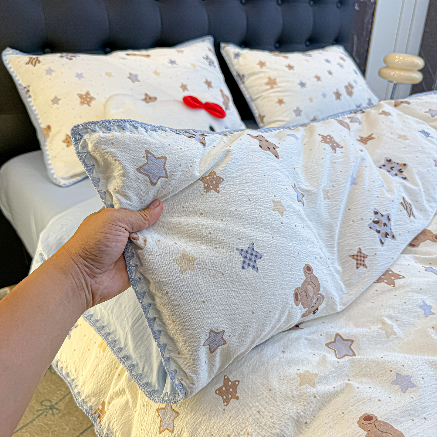Nuevo borde de concha de doble hilo de cuatro piezas de algodón puro ropa de cama ins sábanas cubierta cama dormitorio Kasa tres piezas de conjunto